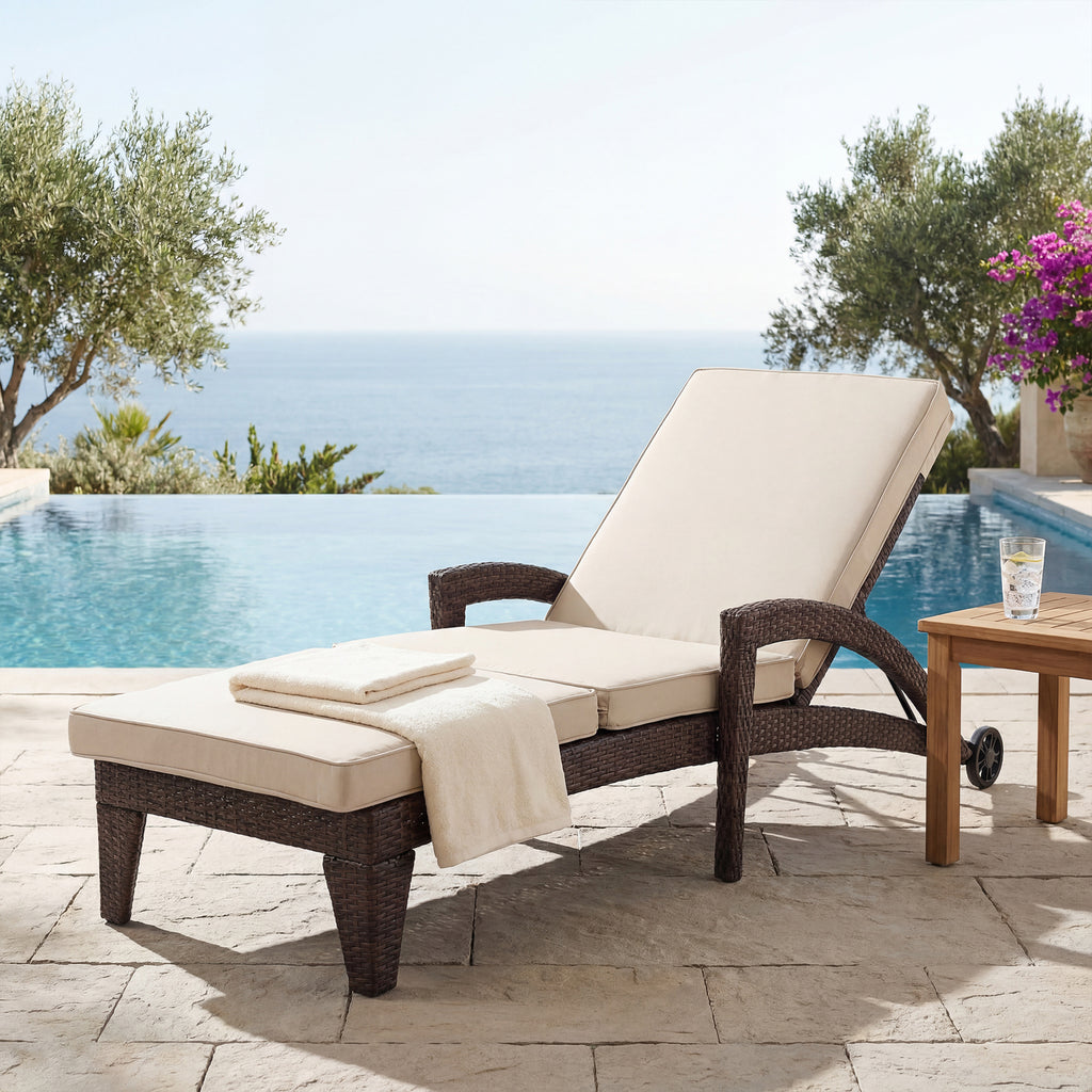 Brich Rattan Chaise Lounge with wheels (Set of 2)