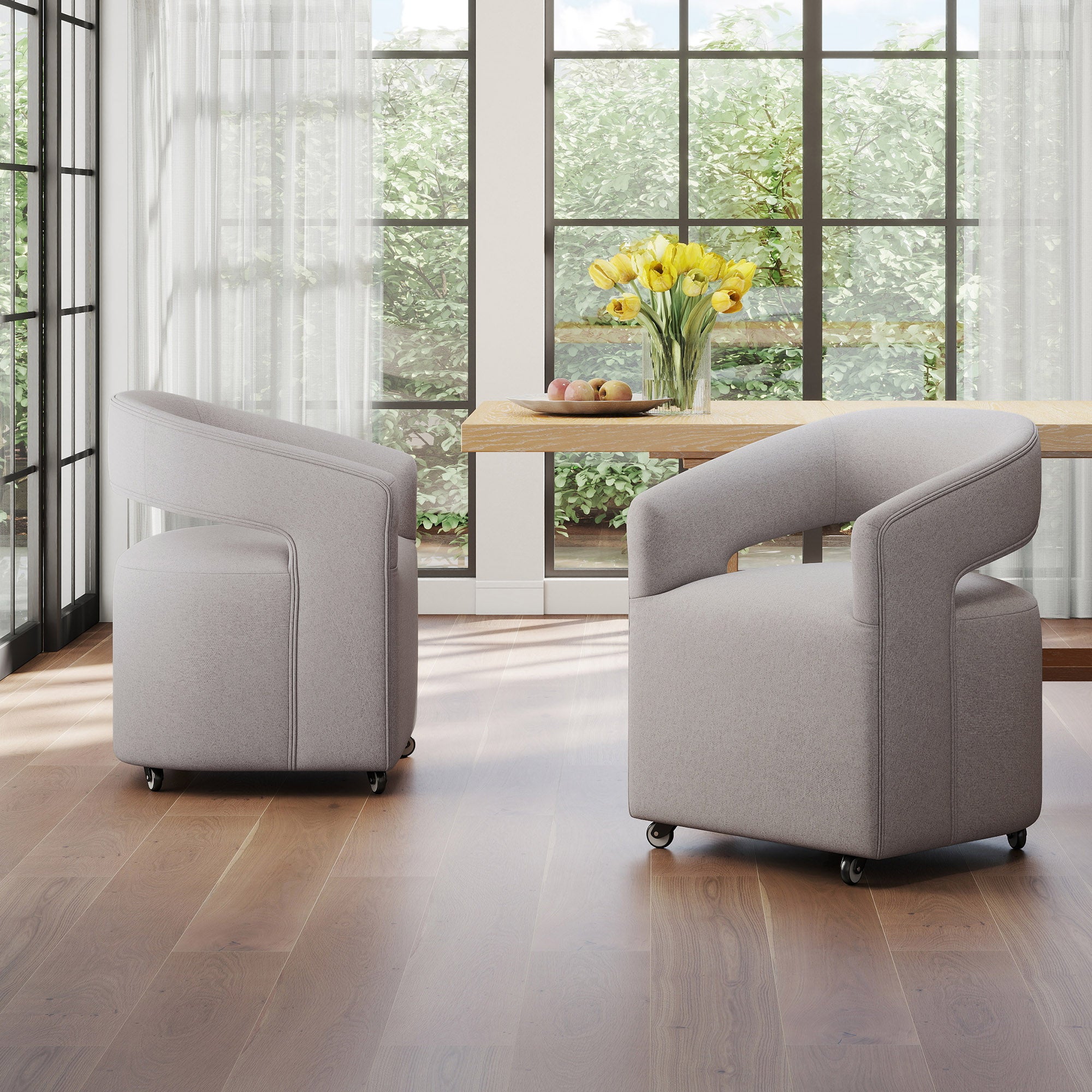 Modern Upholstered Barrel Rolling Dining Chair
