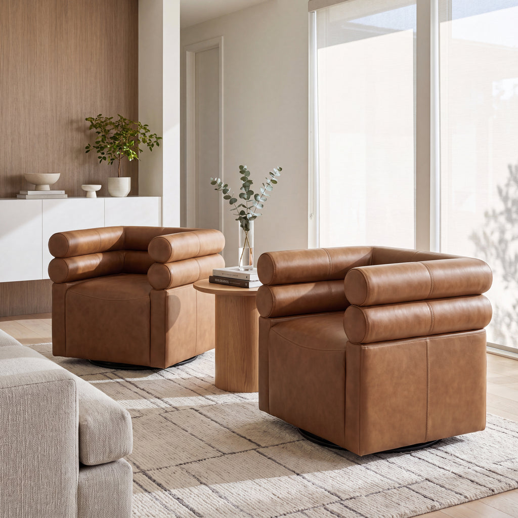 Asher Genuine Leather Swivel Lounge Chair