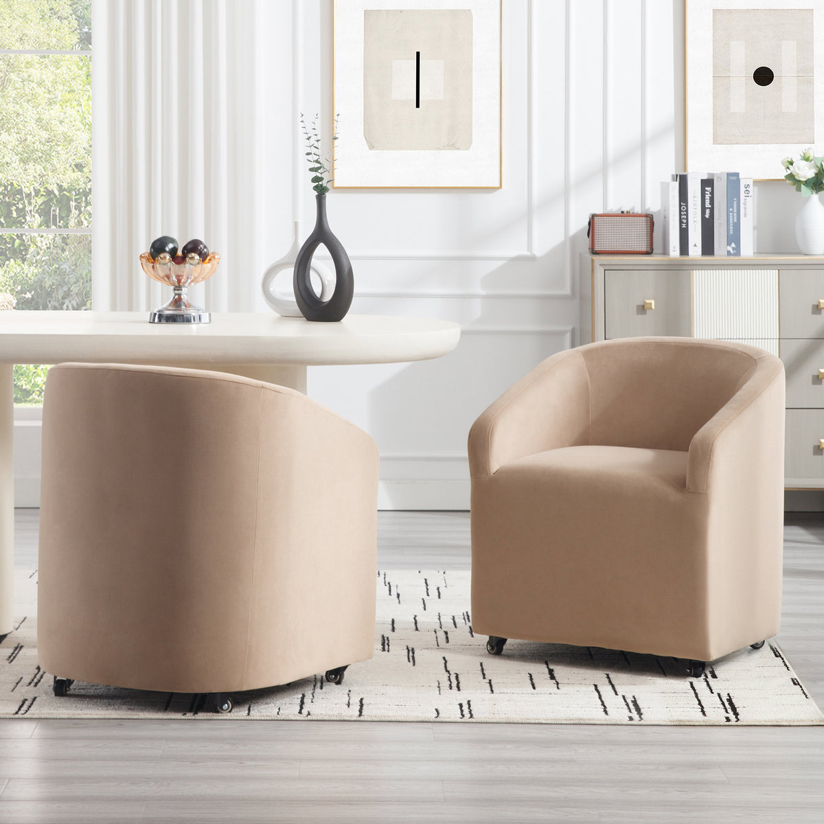 Troy Modern Velvet Rolling Dining Chair