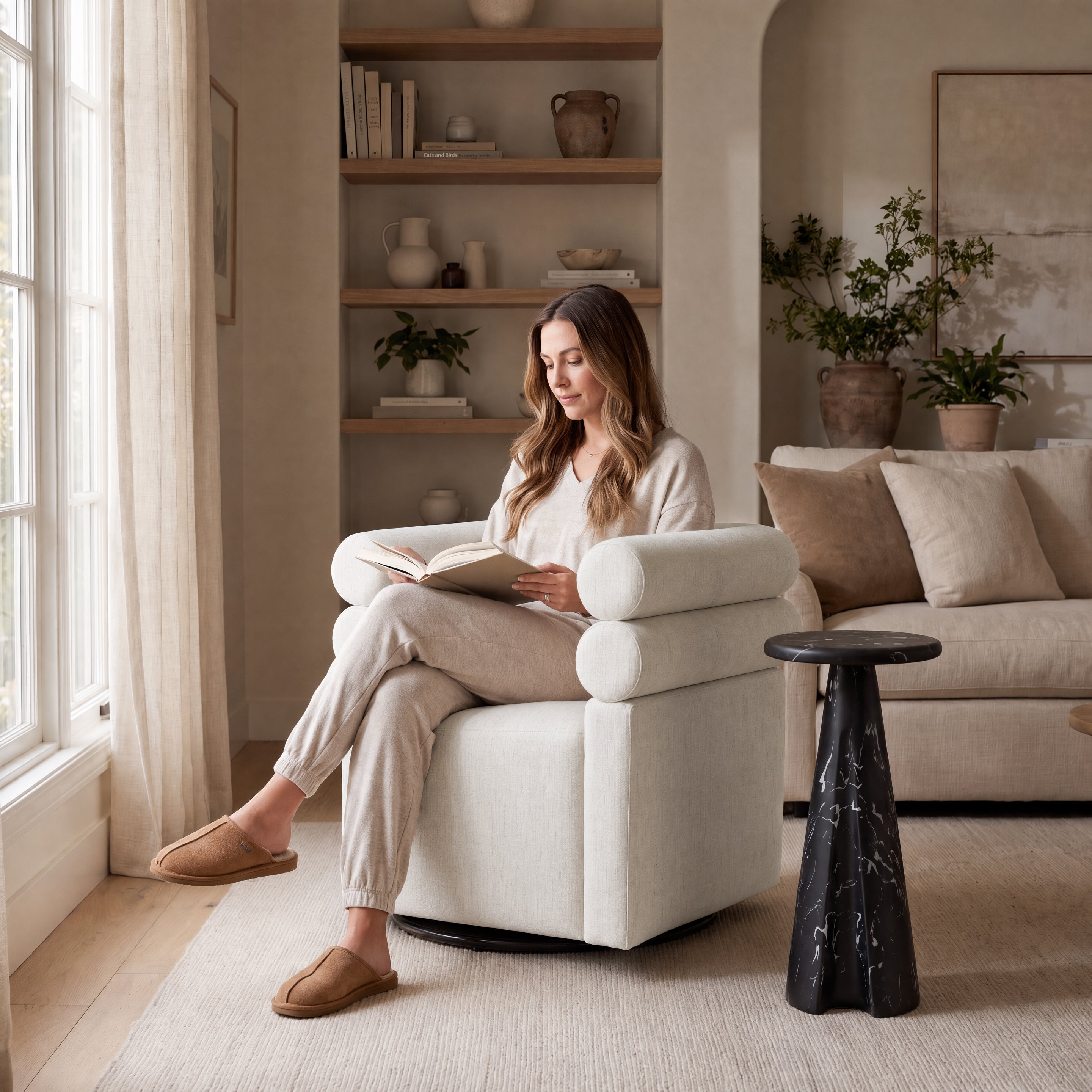 Asher Genuine Leather Swivel Lounge Chair