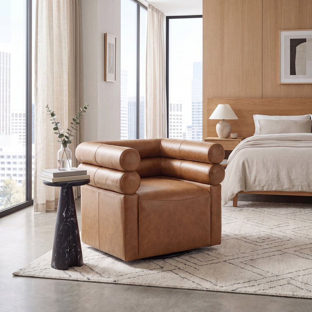 Asher Genuine Leather Swivel Lounge Chair
