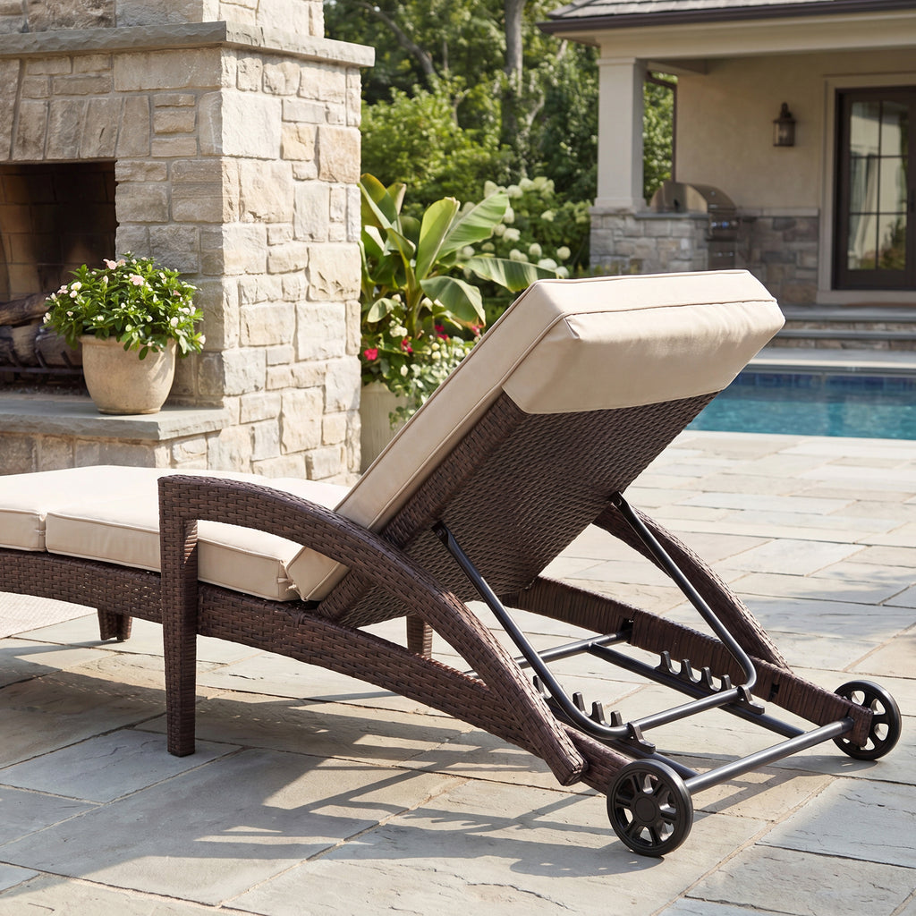 Brich Rattan Chaise Lounge with wheels (Set of 2)
