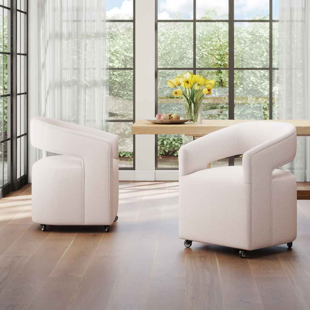 Modern Upholstered Barrel Rolling Dining Chair