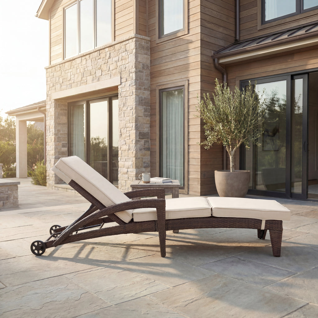 Brich Rattan Chaise Lounge with wheels (Set of 2)