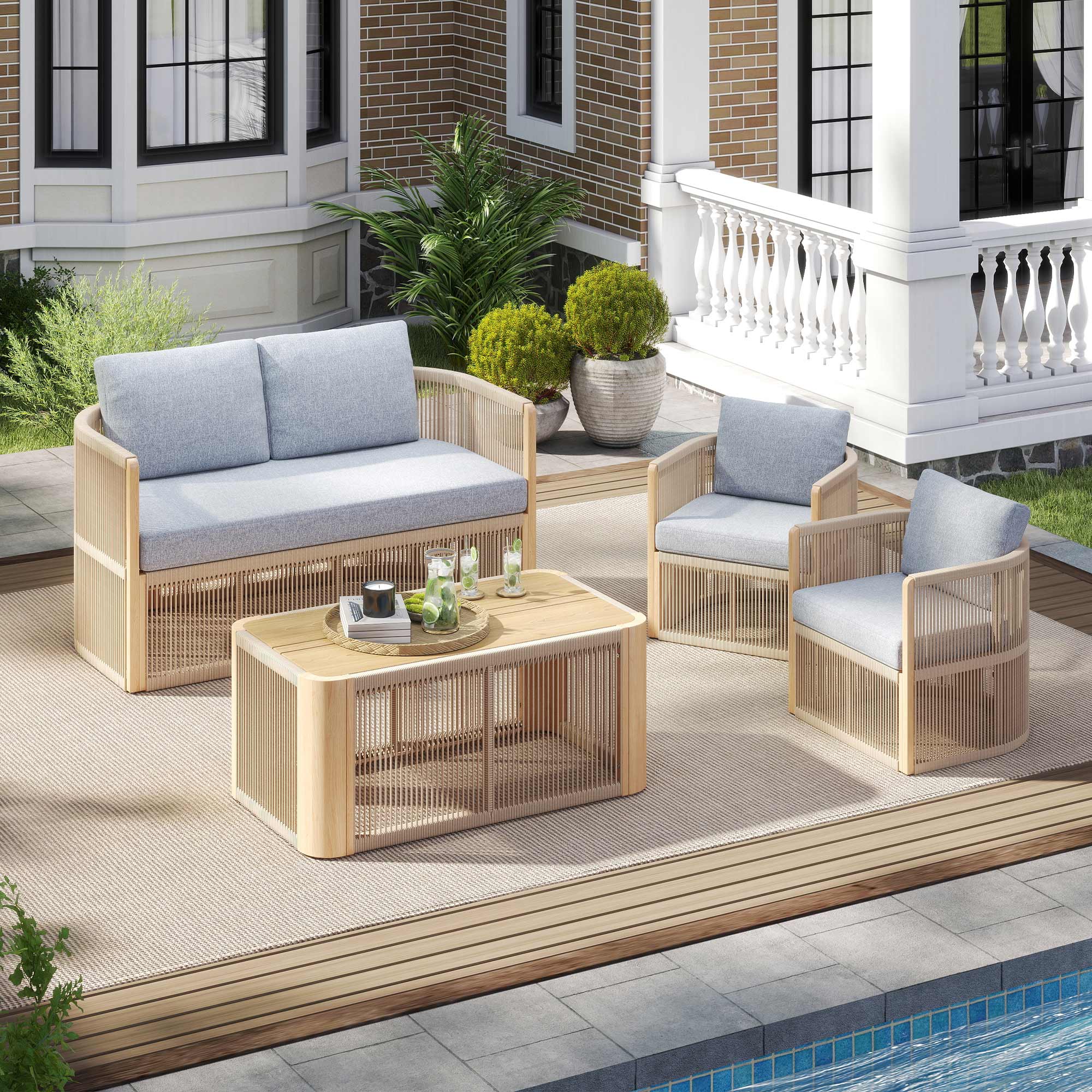 Bruce 7-Pieces Rope Rattan Sofa Set