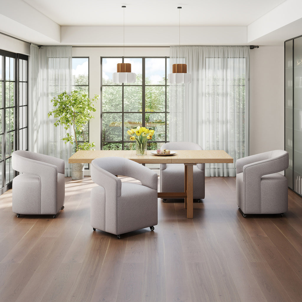 Modern Upholstered Barrel Rolling Dining Chair