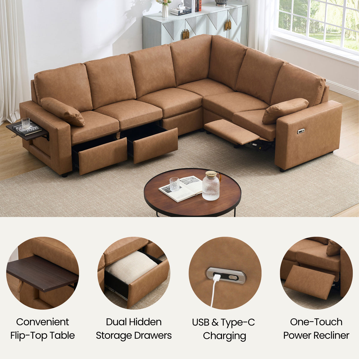 Levi Wall Hugger Reclining Sectional Sofa with Storage