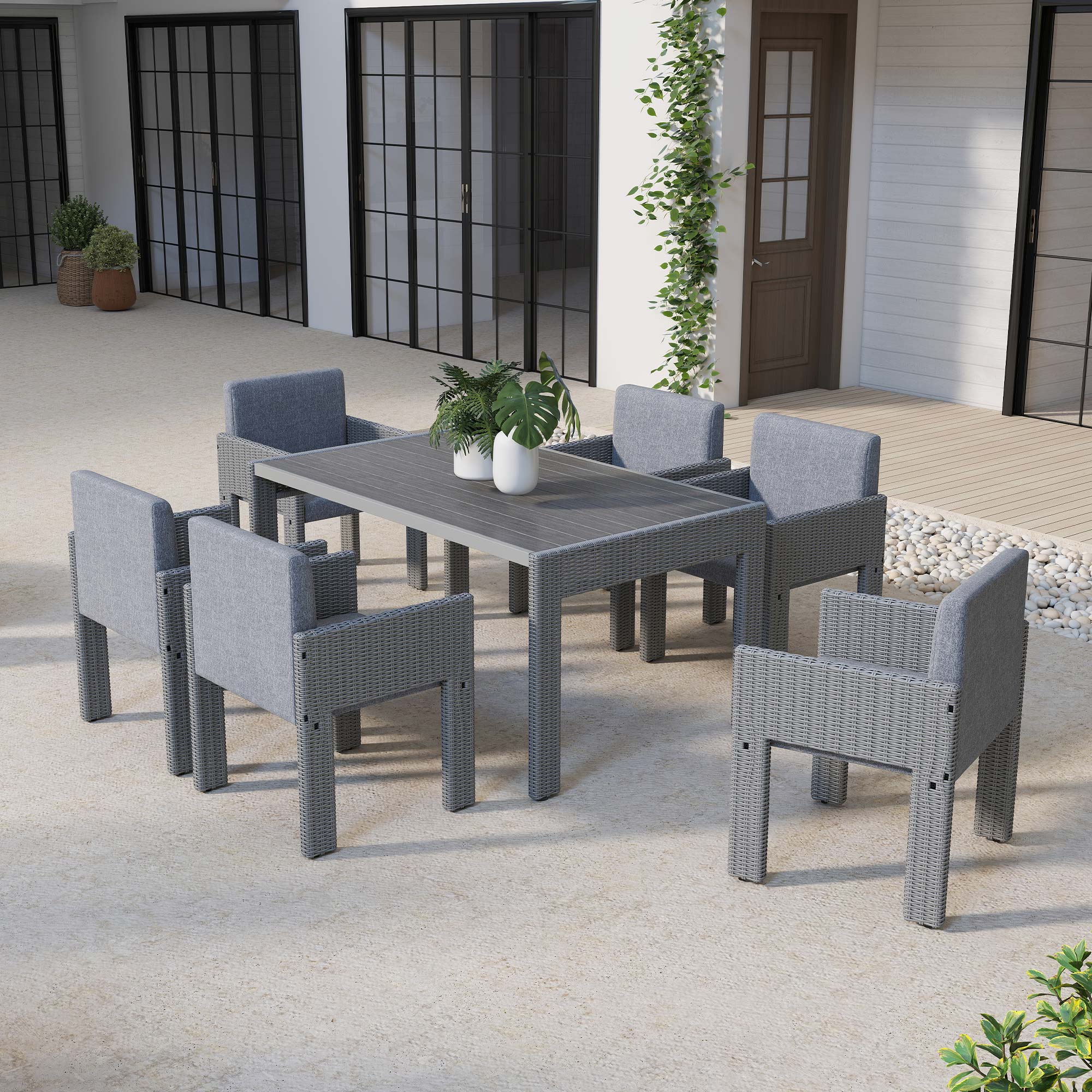 Relen Rattan Dining Set For 6 People