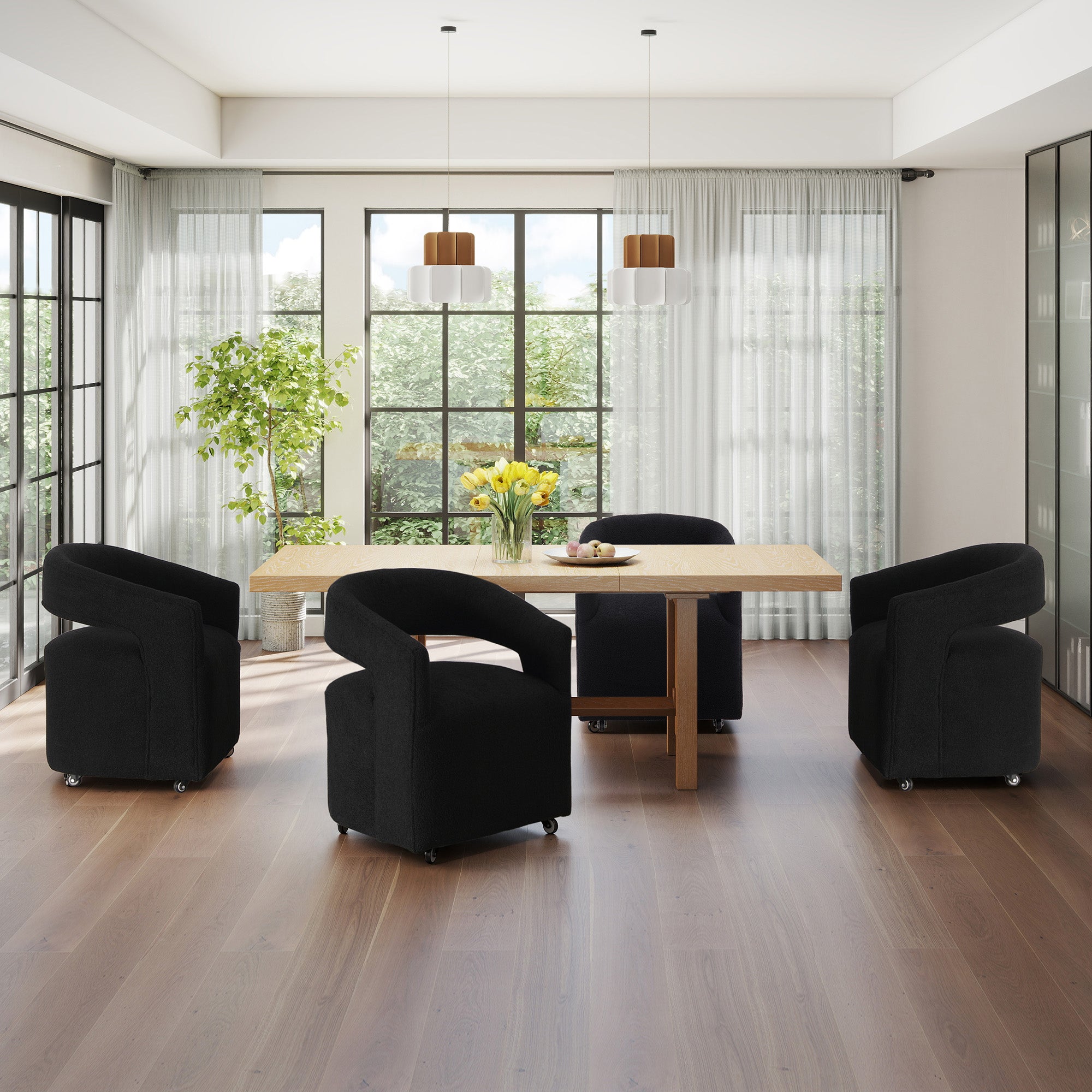 Modern Upholstered Barrel Rolling Dining Chair