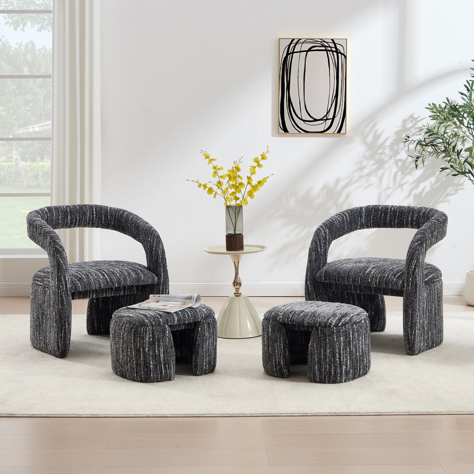 Eva Boucle Accent Chair with Ottoman