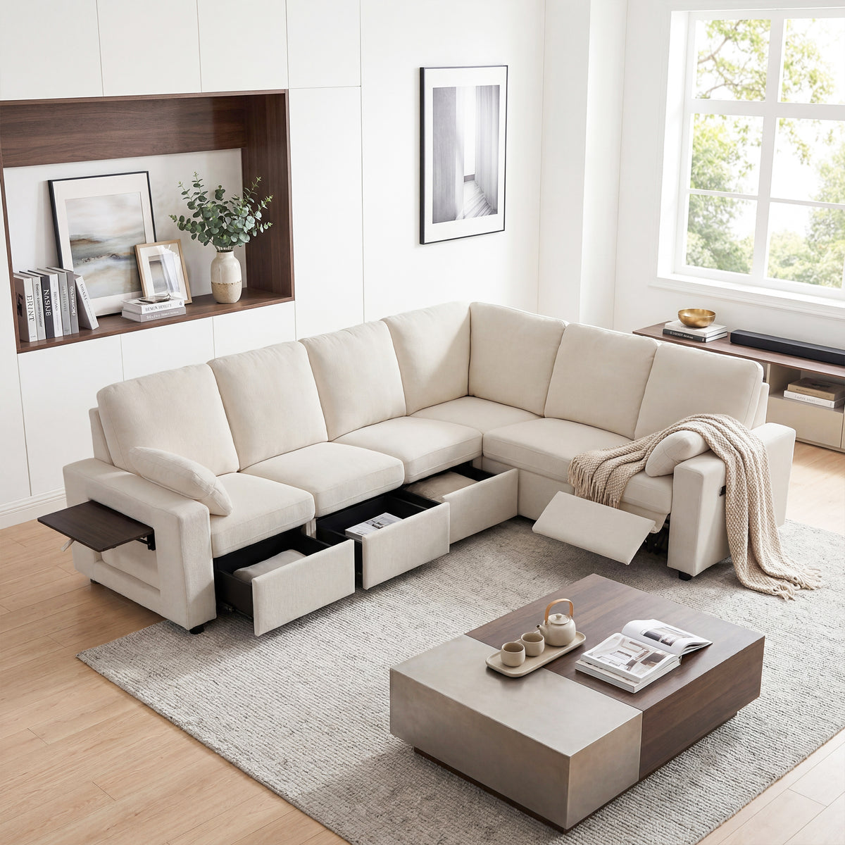 Levi Wall Hugger Reclining Sectional Sofa with Storage