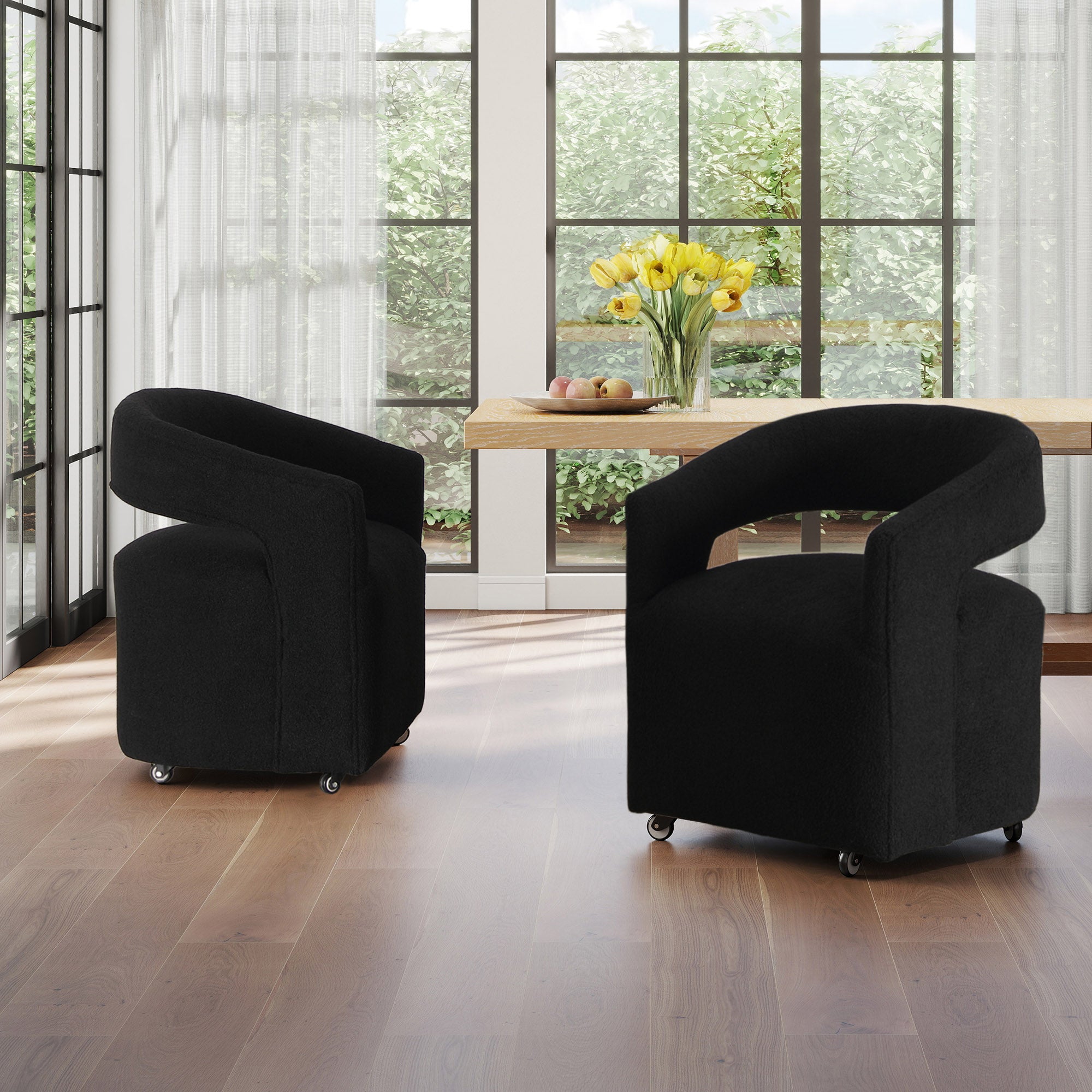 Modern Upholstered Barrel Rolling Dining Chair