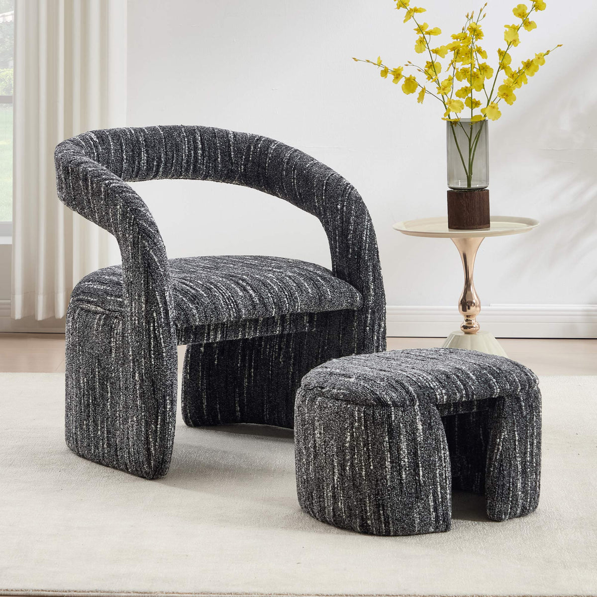 Eva Boucle Accent Chair with Ottoman