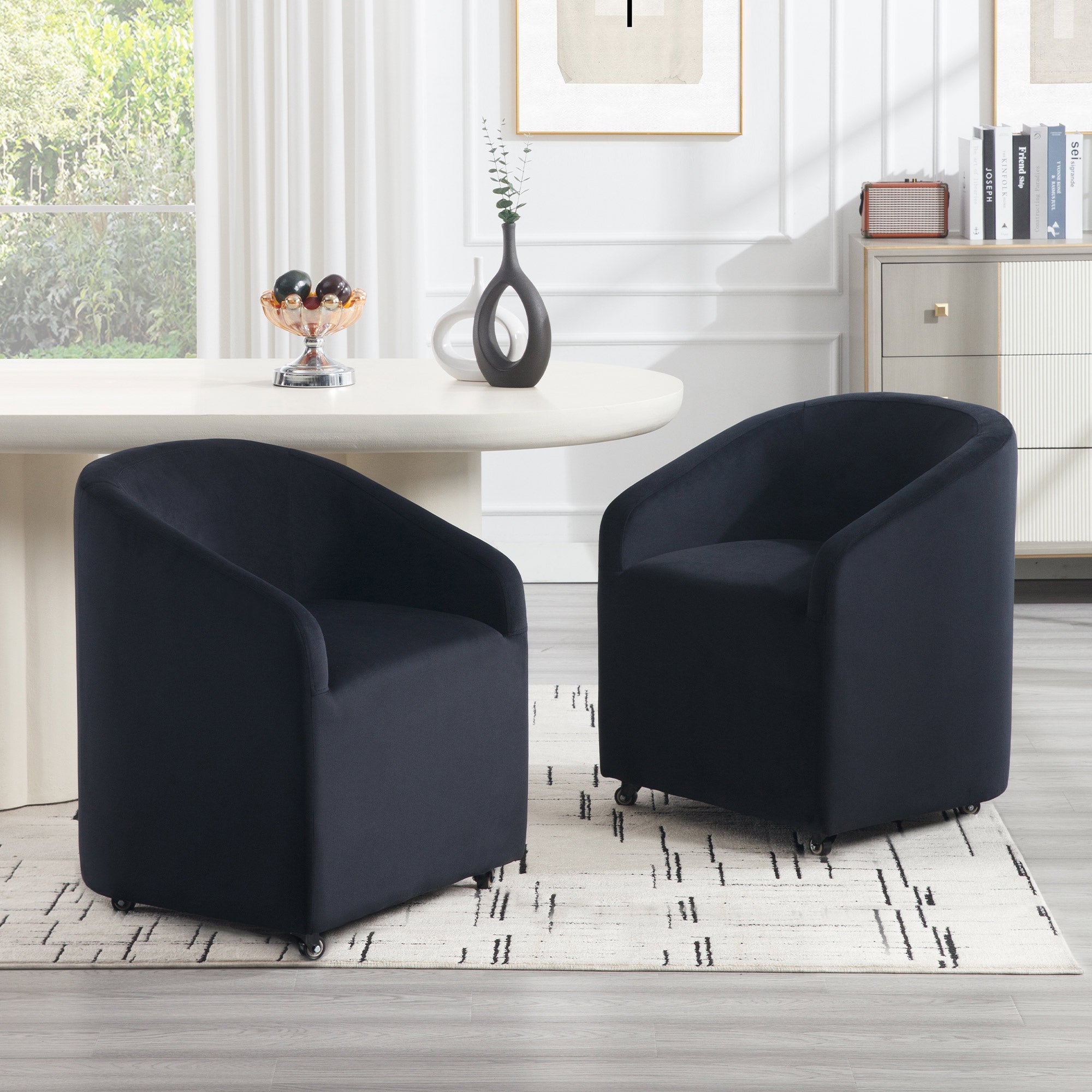 Troy Modern Velvet Rolling Dining Chair