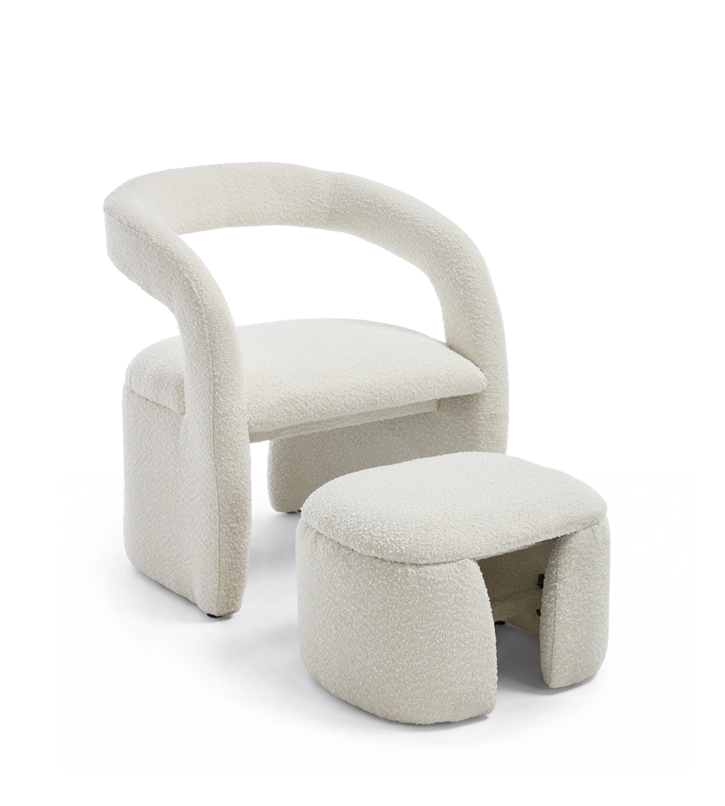 Eva Boucle Accent Chair with Ottoman